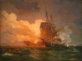 naval combat or a maltese ship attacked by algerian pirates
